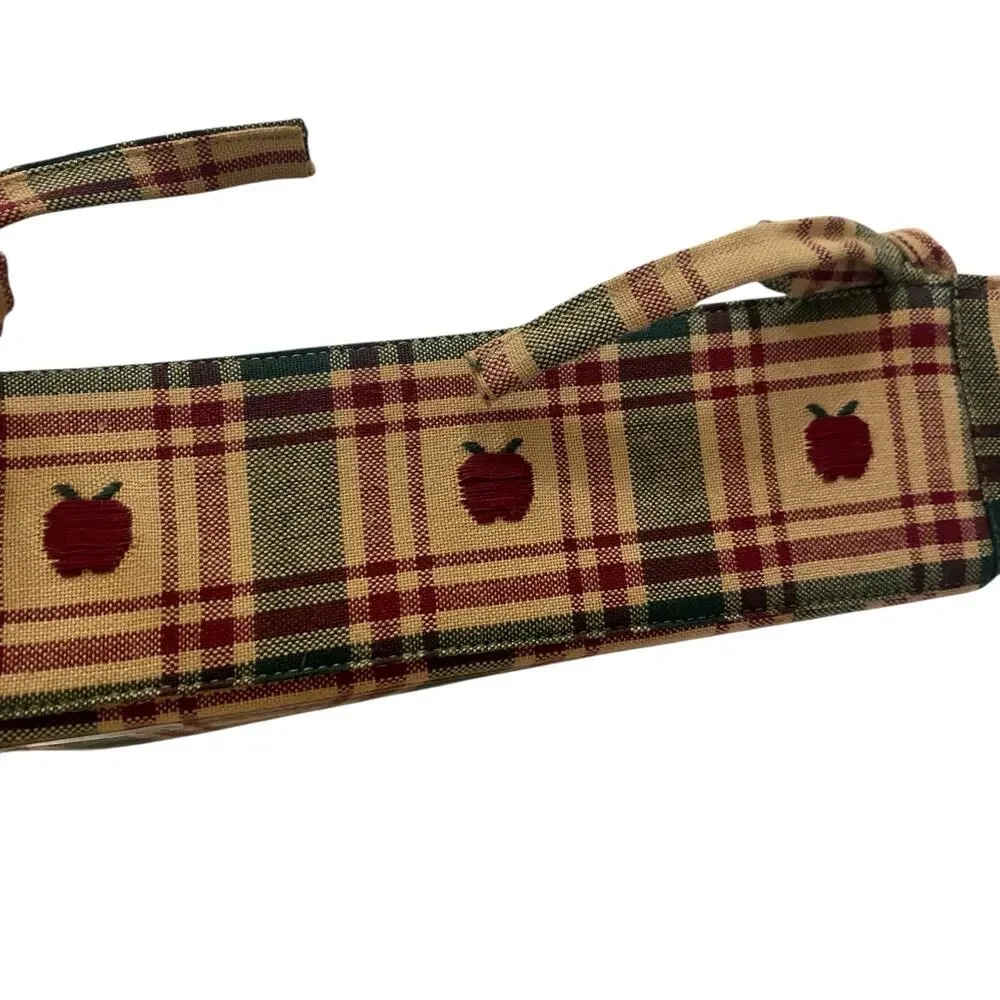 Farmhouse Country Fabric Cloth Bread/Fruit Basket Side Ties Square Plaid Apples